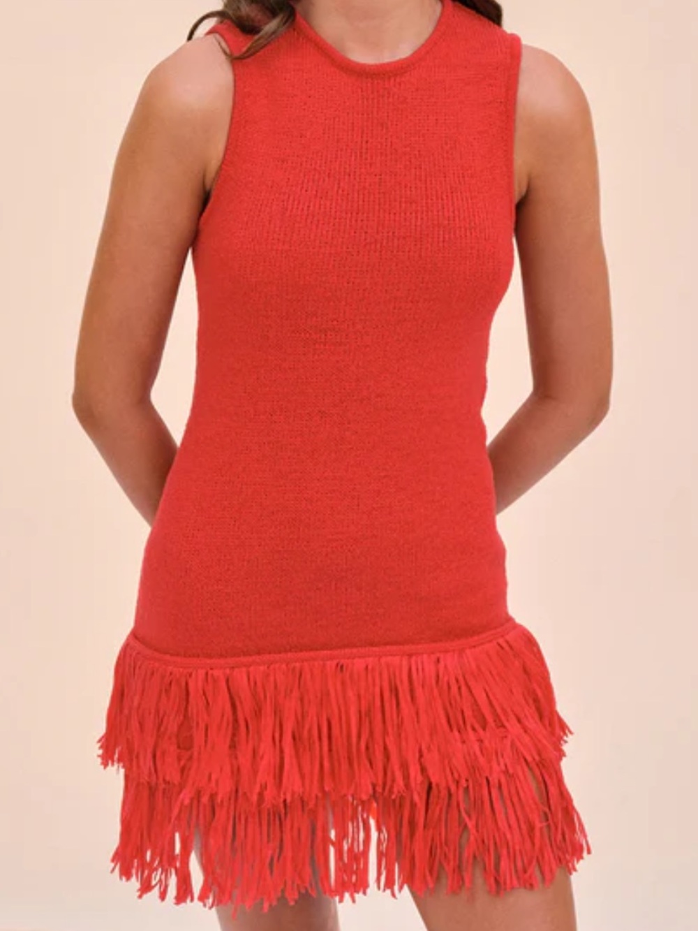 SAYLOR Red Knit Fringe Sleeveless Dress